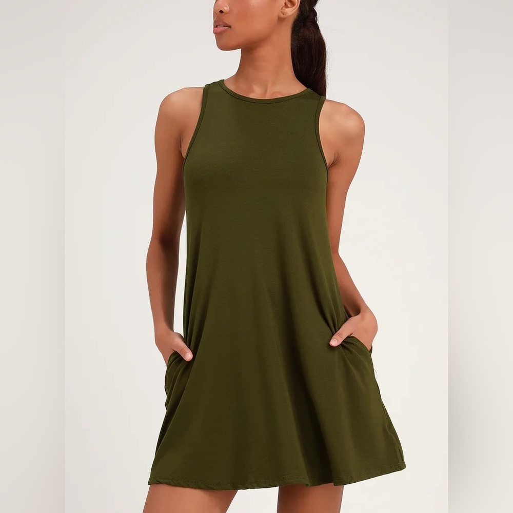 🆕 LULUS Camila Olive Green Sleeveless Swing Dress Women S